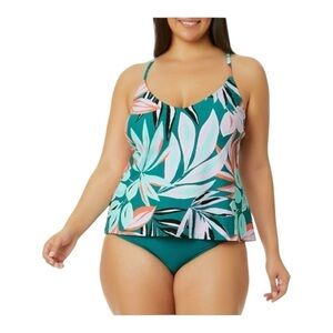 Anne Cole Triangle Tankini Top/Shirred High Waist Tummy Control Bottom NWT